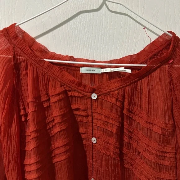 Anthropologie Kimchi Blue Red Rust Semisheer Gauze Top - Picture 3 of 9